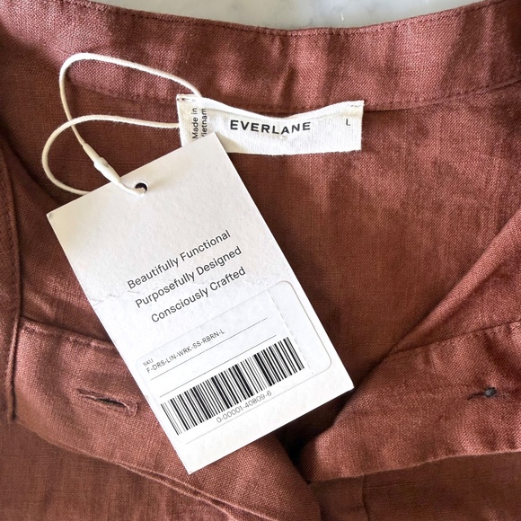 NWT Everlane The Craft Dress in Linen Women’s Large Red Brown Midi Relaxed Fit - Picture 4 of 8